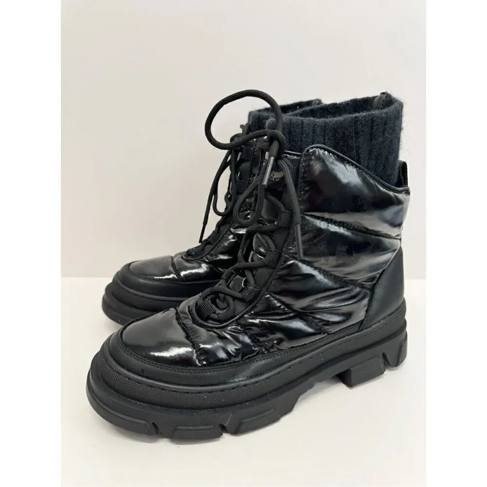 Sam Edelman Boots‎ Size 7.5 Black Lug Sole Tabitha Lace Up Round Toe Winter Boot